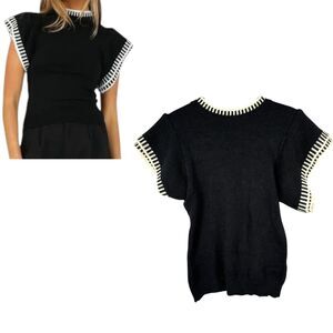 Hidden Brand 2 Layer Sweater Black White Trim High Neck Size Large NEW with Tags